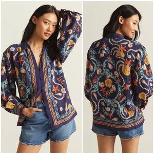Navy Shell & Starfish Printed Button-Front Shirt Jacket